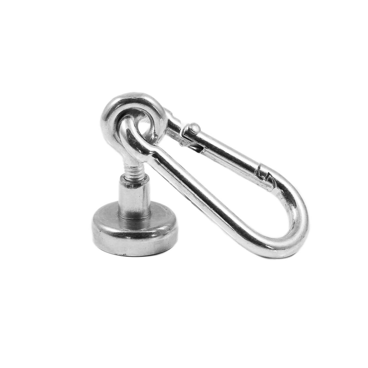 Magnetastico® | Neodymium Eyelet-Carabiner Magnet N35 16 mm Ø | Holding Force 5.5 kg | Strong Neodymium Pot Magnet snap Hook with Eye, Loop & galvanised | Magnetic karabiner Eyebolt