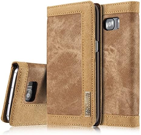 Galaxy S7 edge Case,AKHVRS [Premium Quality] Protective Flip Folio [Denim Material] Wallet Case [ID Credit Card and Cash Slots] with Foldable Kickstand Compatible For Samsung Galaxy S7 edge (Brown)