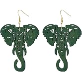 KaFu Lightweight Large Natural Wooden Dangle Earrings Ethnic Style African Elephant Drop Earrings for Women girls Bohemia Style Jewelry Earrings