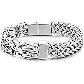 COOLSTEELANDBEYOND Mens Square Franco Link Curb Chain and Byzantine Chain Bracelet Steel Double-Woven Bold and Durable