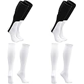 Cuffbow 4 Pairs Baseball Stirrups and Sanitary Socks Set 2 Pair 7 Inch Black Baseball Softball Stirrups 2 Pairs White Under Stirrup Liner Sock for Multi Sports Field Hockey Football Socks Youth Adults