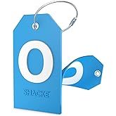 Shacke Initial Luggage Tag with Full Privacy Cover and Stainless Steel Loop - Aqua Teal (Letter O)