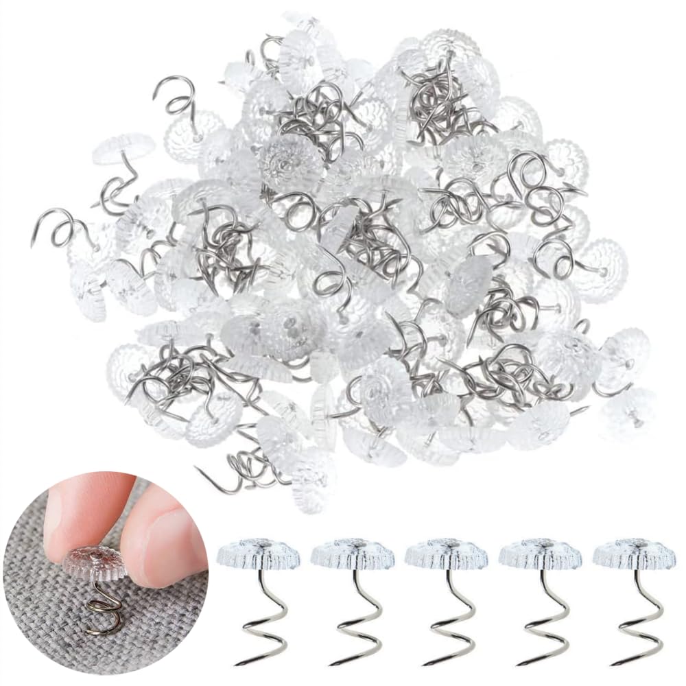 Pleenild 130 Pcs Clear Head Twist Pins Plastic Upholstery Twist Pin for Repairing Sagging Headliners Upholstery Drapery Slip Covers Mattress Pads Crafts