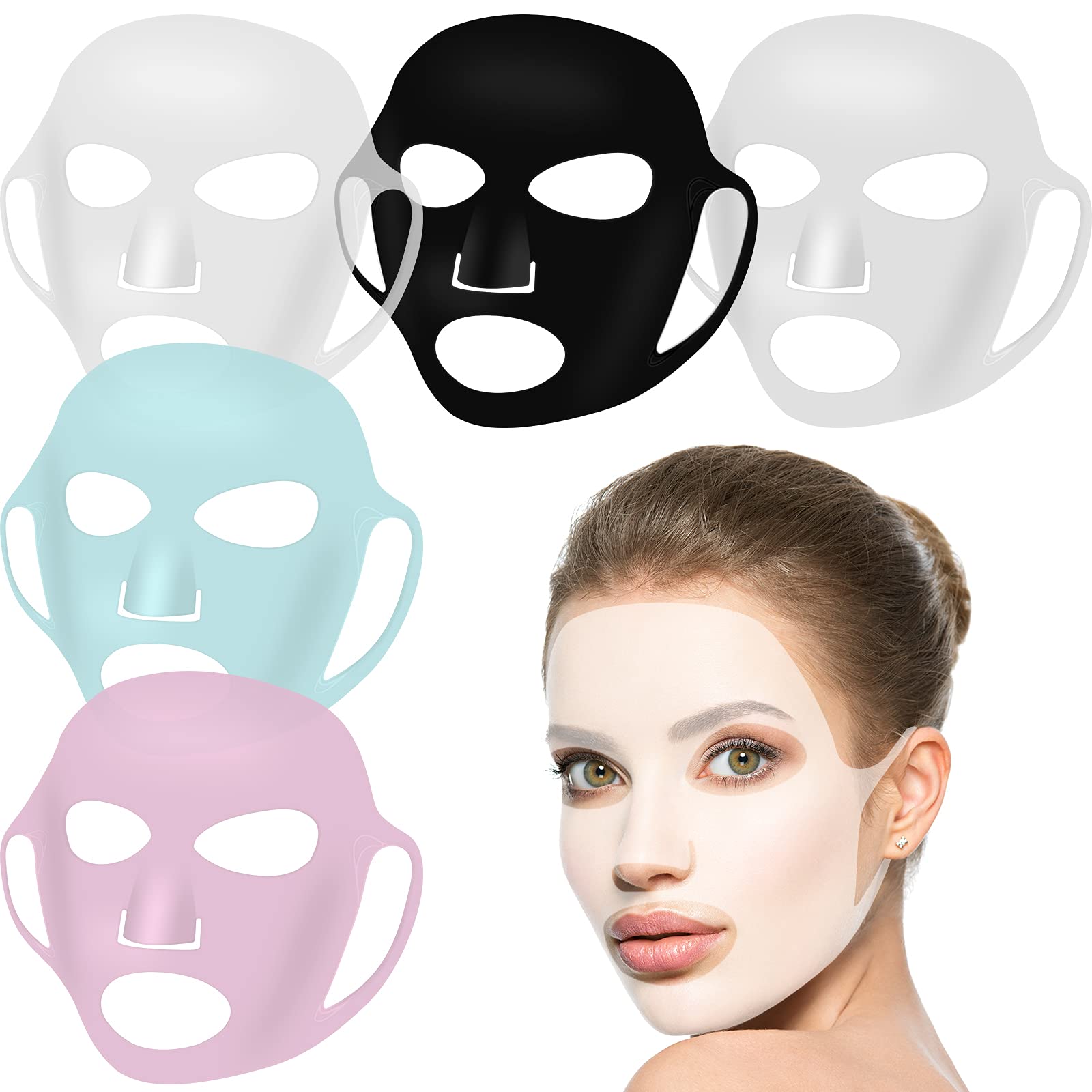 Photo 1 of Maitys 5 Pcs Reusable Silicone Facial Mask Sheets for Women Silicone Moisturizing Full Facial Mask Cover Skin Cover Wrap for Sheet Prevent Evaporation Hairdressing Beauty Spa Care Tool(Vivid Colors)