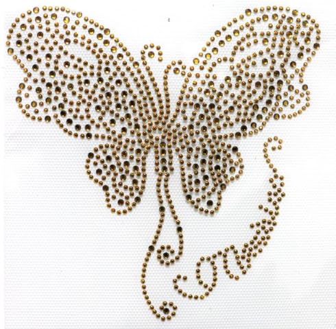 Rhinestone Iron on Transfer Hot Fix Butterfly Decor Gold 3 Sheets 5.3* 3.5 Inch