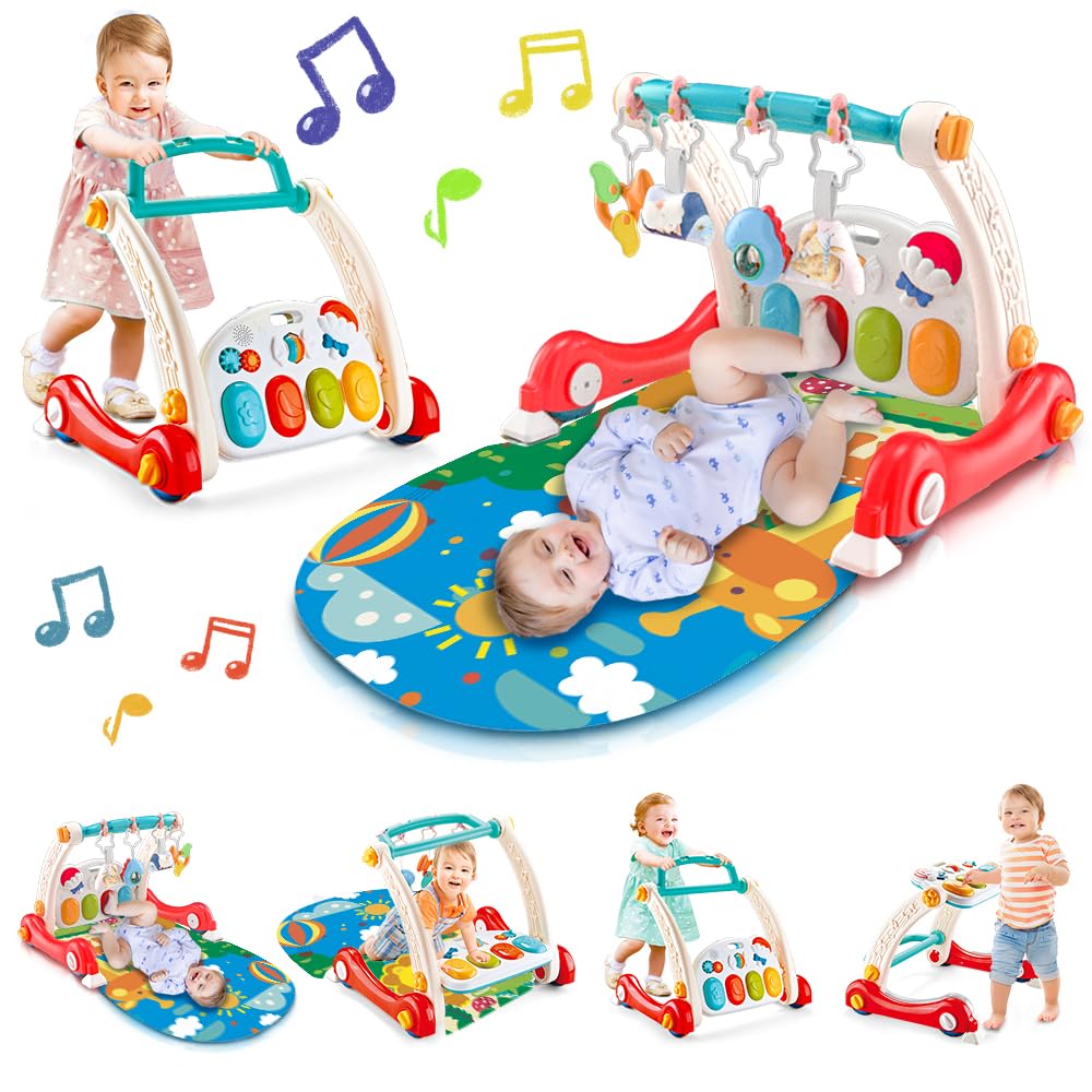 Photo 1 of VATOS Baby Play Gym, Baby Learning Walker Activity Gym Mat with Play Piano, 4 in 1 Einstein Play Mat with Musical Lights Rattle Teething Toys, Best Gift for Baby Toddler Infants 3 6 9 12 Months