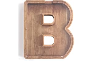 ARTANLIFE 9.1 in Large Wooden Letter Initial Alphabet Personalized Custom Name Unbreakable Clear Acrylic Piggy Bank for Kids Boys Adults Girls Babies Children Toddlers,Wood Letter Coin Money Banks (B)