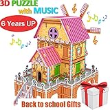 BSWEEII 3D Jigsaw Puzzles for Girls Kids Ages 5-12 Magic Windmill Music Box Dollhouse Castle DIY Brain Teasers Model Building Sets Educational Toys Learning Games Toys