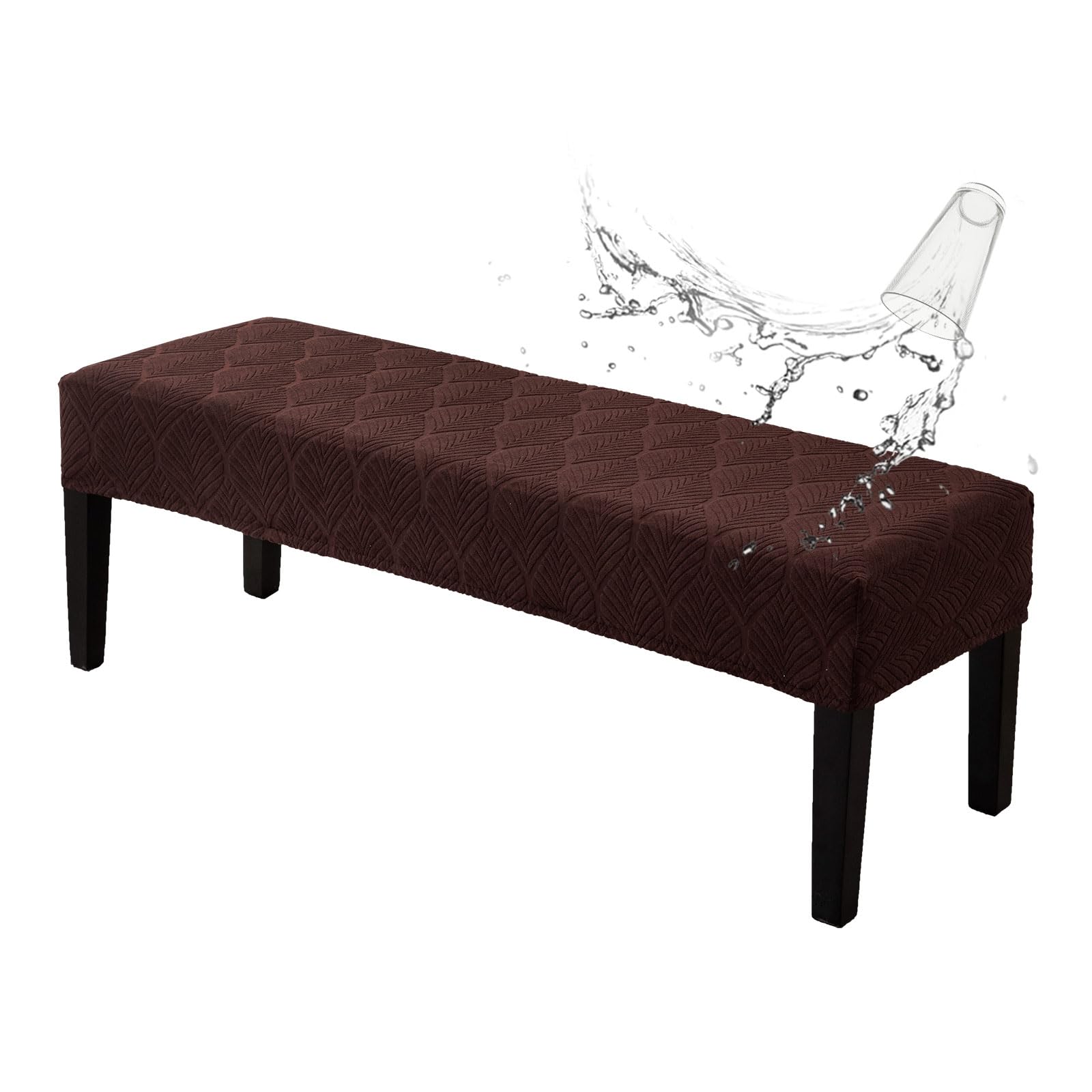 Genina Waterproof Dining Room Bench Covers, Stretch Jacquard Bench Seat Protector Cover, Rectangular Bench Cover for bedrooms, Living Rooms, Kitchens, Removable, Washable (Chocolate)