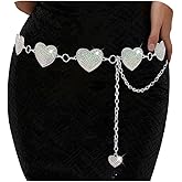Xiokyo Women’s Rhinestone Heart Concho Belt, Western Crystal Cowgirl Chain, Silver, Adjustable 17" Extender for Dresses