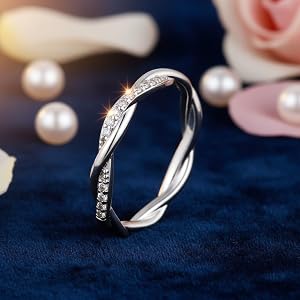 Women's Twisted Infinity Ring - Cubic Zirconia Pave Braided Promise Ring and Stackable Wedding Band