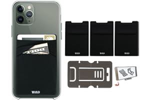 WUOJI RFID Blocking Phone Card Wallet - Double Secure Pocket - Ultra-Slim Self Adhesive Credit Card Holder Card Sleeves Phone Wallet Sticker All Smartphones(Black)-3PC