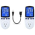 2 Pack Watt Meter Power Meter Plug Home Electricity Usage Monitor with 1 Cord, Electrical Usage Monitor Consumption, Energy Voltage Amps Kill Meter with Backlight, Overload Protection, 7 Modes Display
