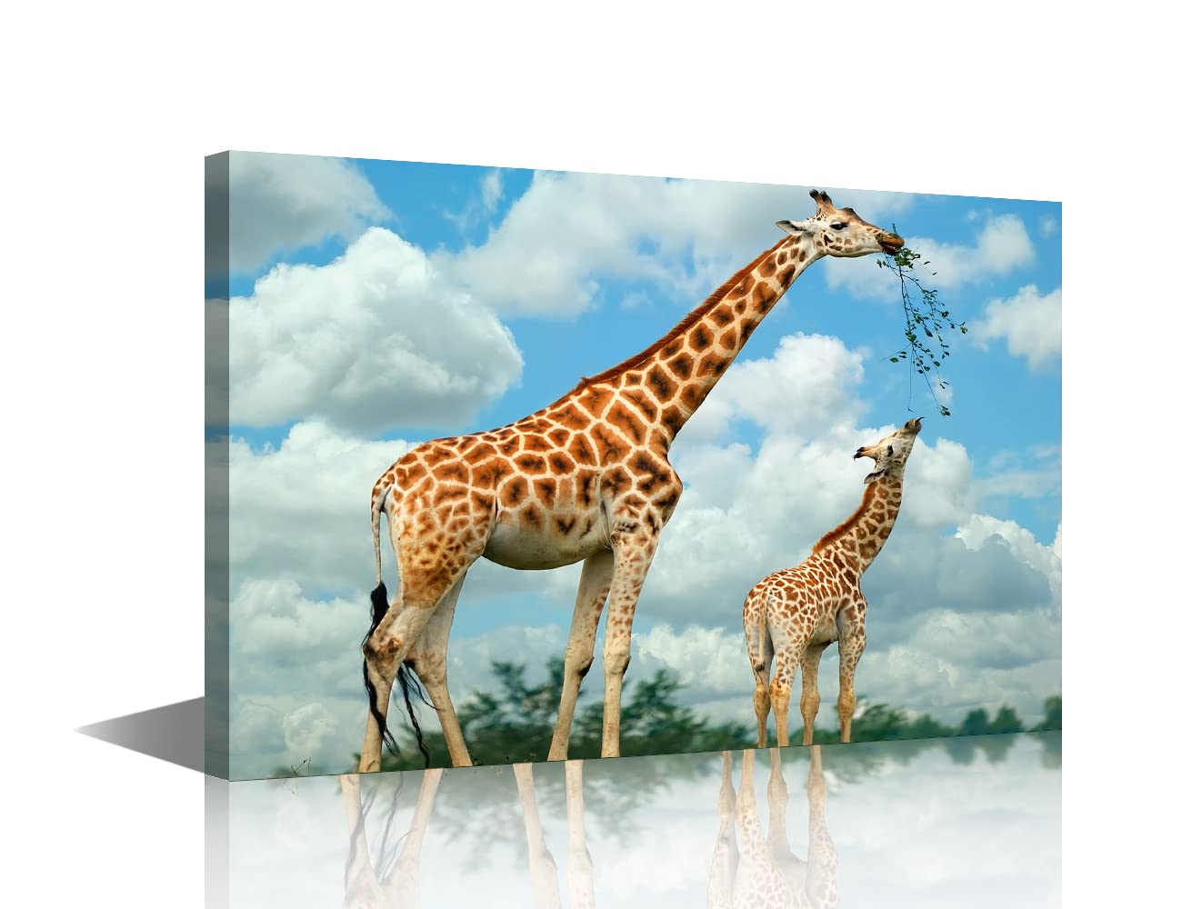 Canvas Wall Art Animals Painting for Interior Bathroom Wall Décor Giraffe Mother and Child for Living Room Dining Room Decorations Framed Ready to Hang Small Size 12x18inch (30x45cm) — image 1