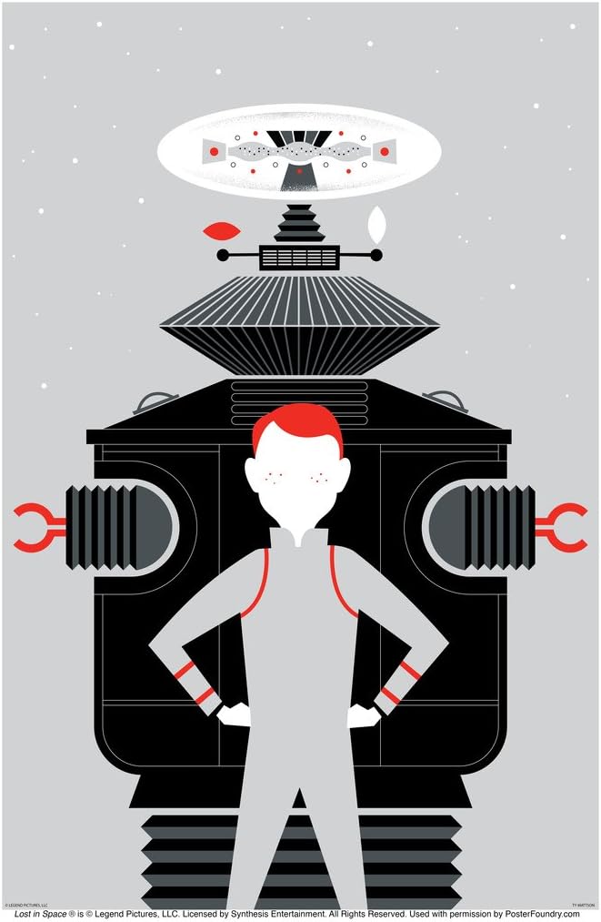 Lost in Space Will Robinson and Robot (Gray) by Ty Mattson Cool Wall Decor Art Print Poster 12x18