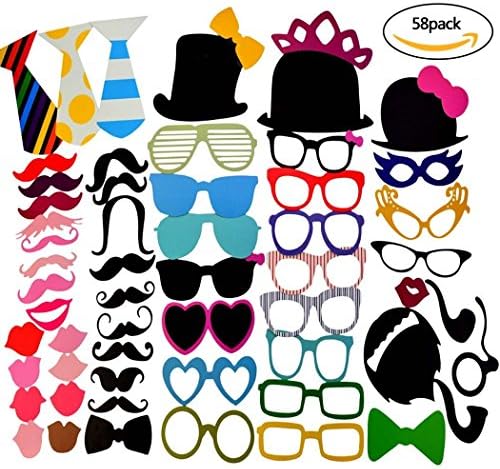 Photo Booth Props (58 pcs) DIY for Parties/Birthdays/Weddings/Kids/Dress Up