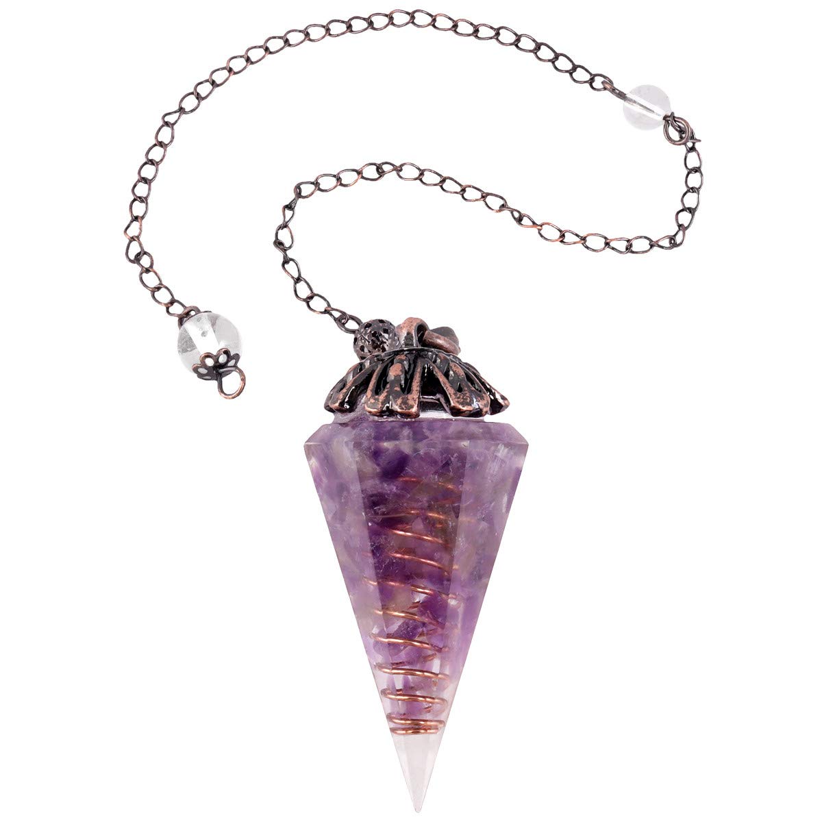 KYEYGWO Healing Crystal Pointed Pendant Pendulum for Dowsing Divination, Reiki Chakra Stone Cone Pendant Necklace for Men and Women