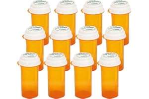 OBAMI Prescription Reversible Thumb Tab Vials, Medicine Container, Pill Bottle, Prescription Pharmacy Vials Reversible Cap with Animal Pet Resistant (not Child Resistant) Open (20 Dram, 12pcs)