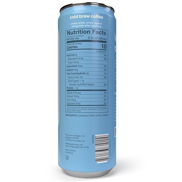HAPPY COFFEE CANNED LATTE, 11 OZ. CANS, 100% ARABICA BEANS, NO ARTIFICIAL FLAVORS OR SWEETENERS, COLD BREW, 4 COUNT
