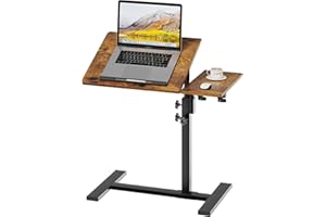 IABIFO Height Adjustable C-Shaped Table with Removable Wheels, Mobile Sofa Snack Table with Tiltable Top, Adjustable Laptop Stand for Couch, Bedside Desk with Pen Slot, Rustic Brown