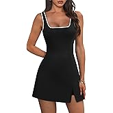 OFEEFAN Athletic Dress for Women Mini U Neck Sleeveless Built in Shorts with Pockets Tennis Golf Graduation