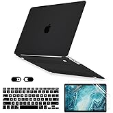 iDonzon Case for MacBook Air 13 inch A1466 A1369 2010-2017 Release, 5 in 1 Plastic Hard Shell&Keyboard Cover&Screen Protector&Webcam Cover,Matt Black