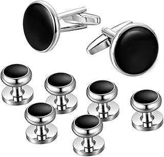 Jstyle Schmuck Edelstahl Cufflinks mit 3 Paare Hemd Knopf Manschetteknöpfe Schwarz für Hochzeit und Party