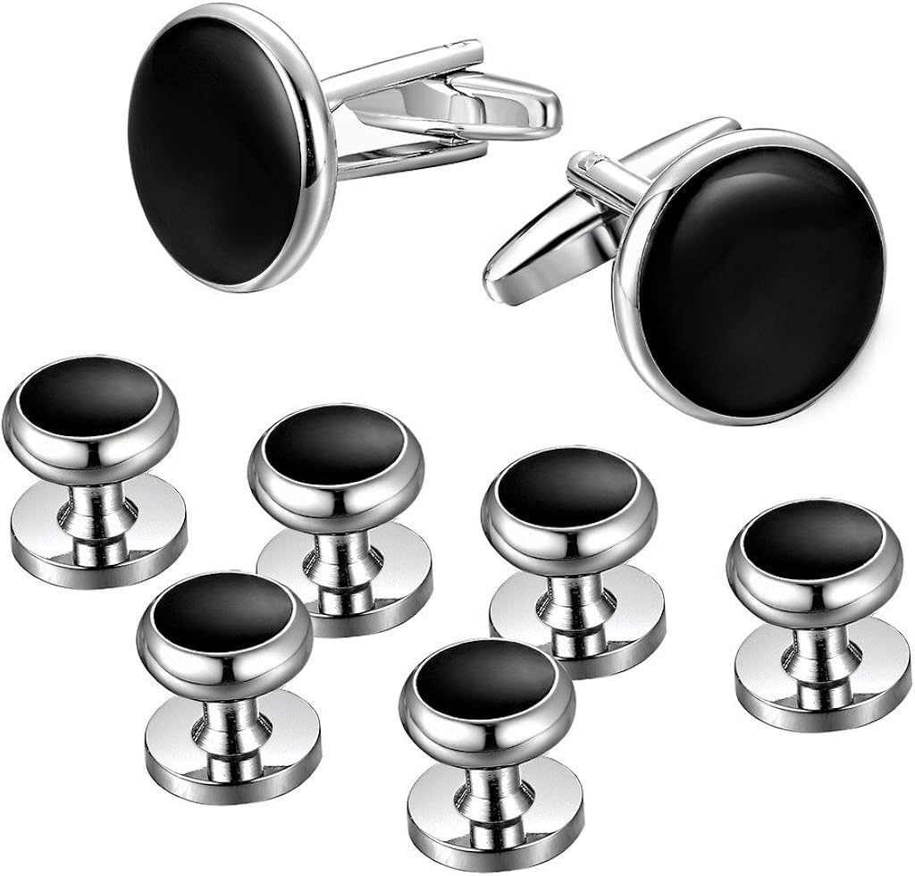 Jstyle Schmuck Edelstahl Cufflinks mit 3 Paare Hemd Knopf Manschetteknöpfe Schwarz für Hochzeit und Party