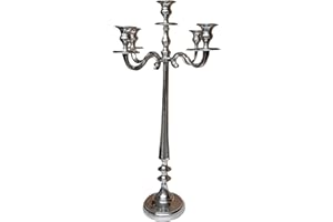Benzara BM01832 24 in. Handcrafted 5 Arms Aluminum Candelabra in Traditional Style, Polished Silver