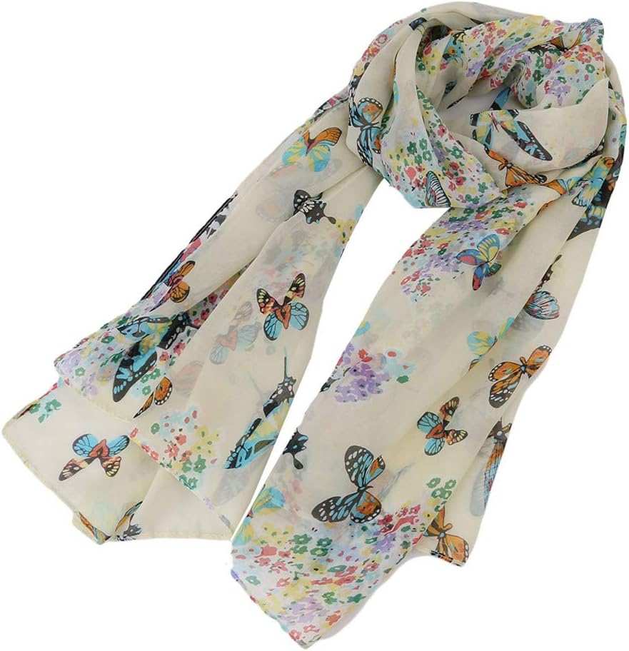 Eleusine Women Lady Chiffon Butterfly Print Scarf Neck Shawl Scarf Soft Scarves Wrap Stole