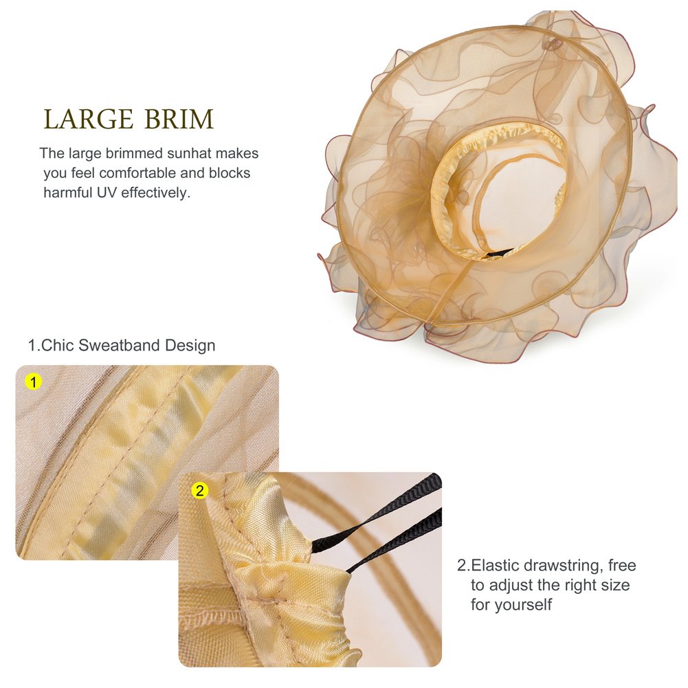 Vbiger Women Oganza Summer Beach Church Hat Ascot Race Derby Hat for Cocktail Tea Party Wedding(Yellow)