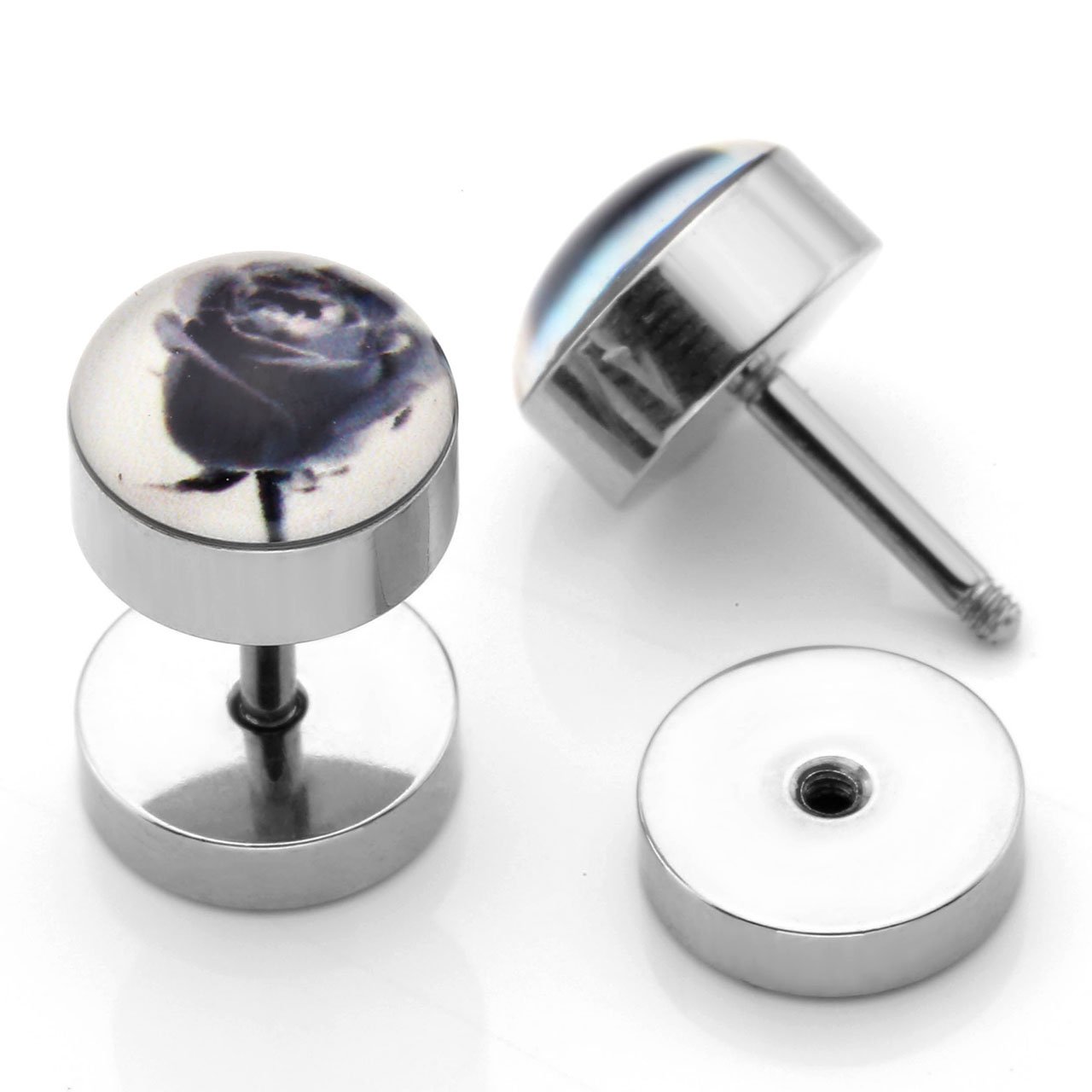 PiercingJ 6pcs 16G Stainless Steel Mensa Womens Stud Barbell Earrings Illusion Ear Piercing Plugs Tunnel Plug 0G Gauge Look