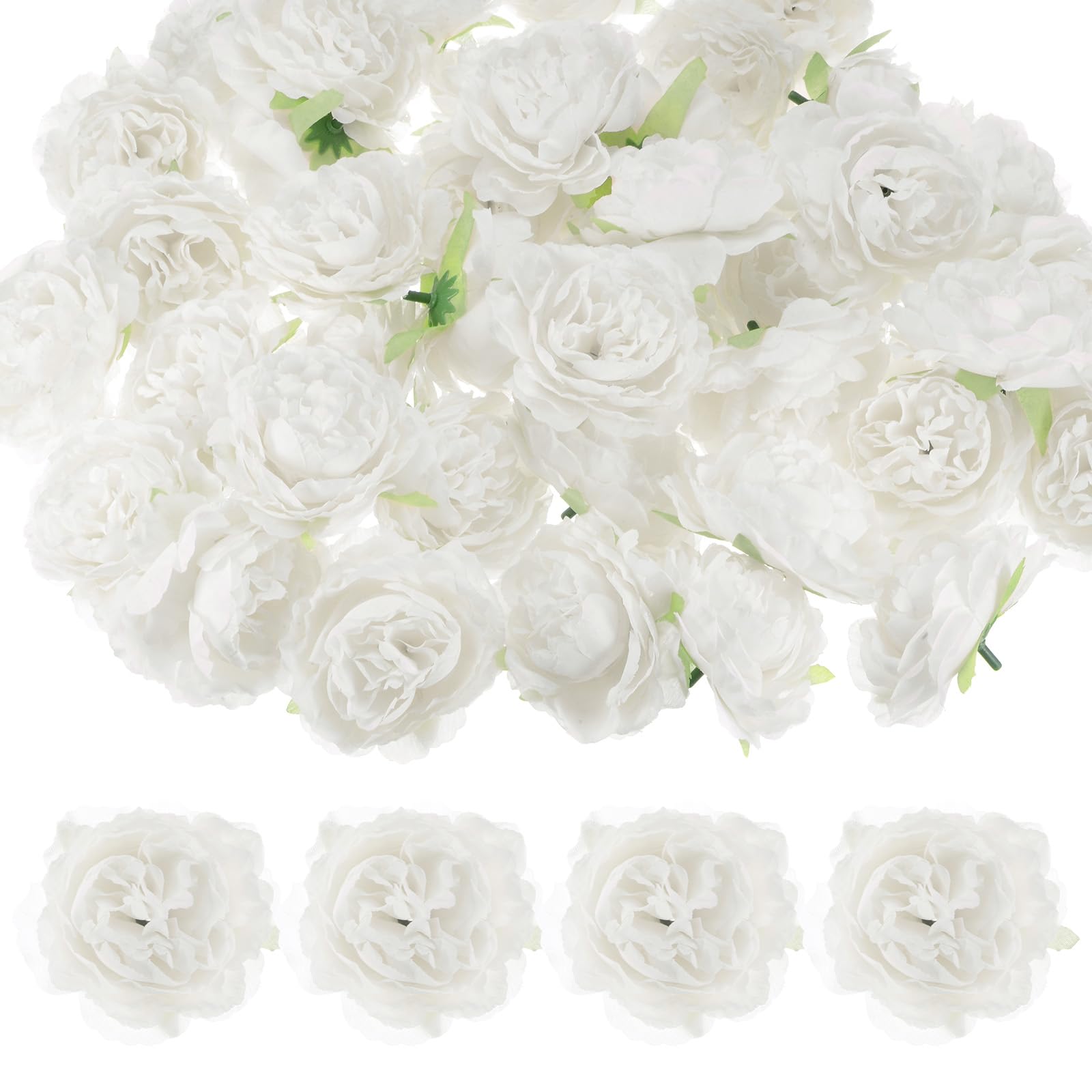 M METERXITY 40-Pack Artificial Flower Heads, 3.15 Inch Silk Faux Peony Head for Wedding/Bouquet/Party/Home Decorations, No Stem Fake Peonies Flowers [White]