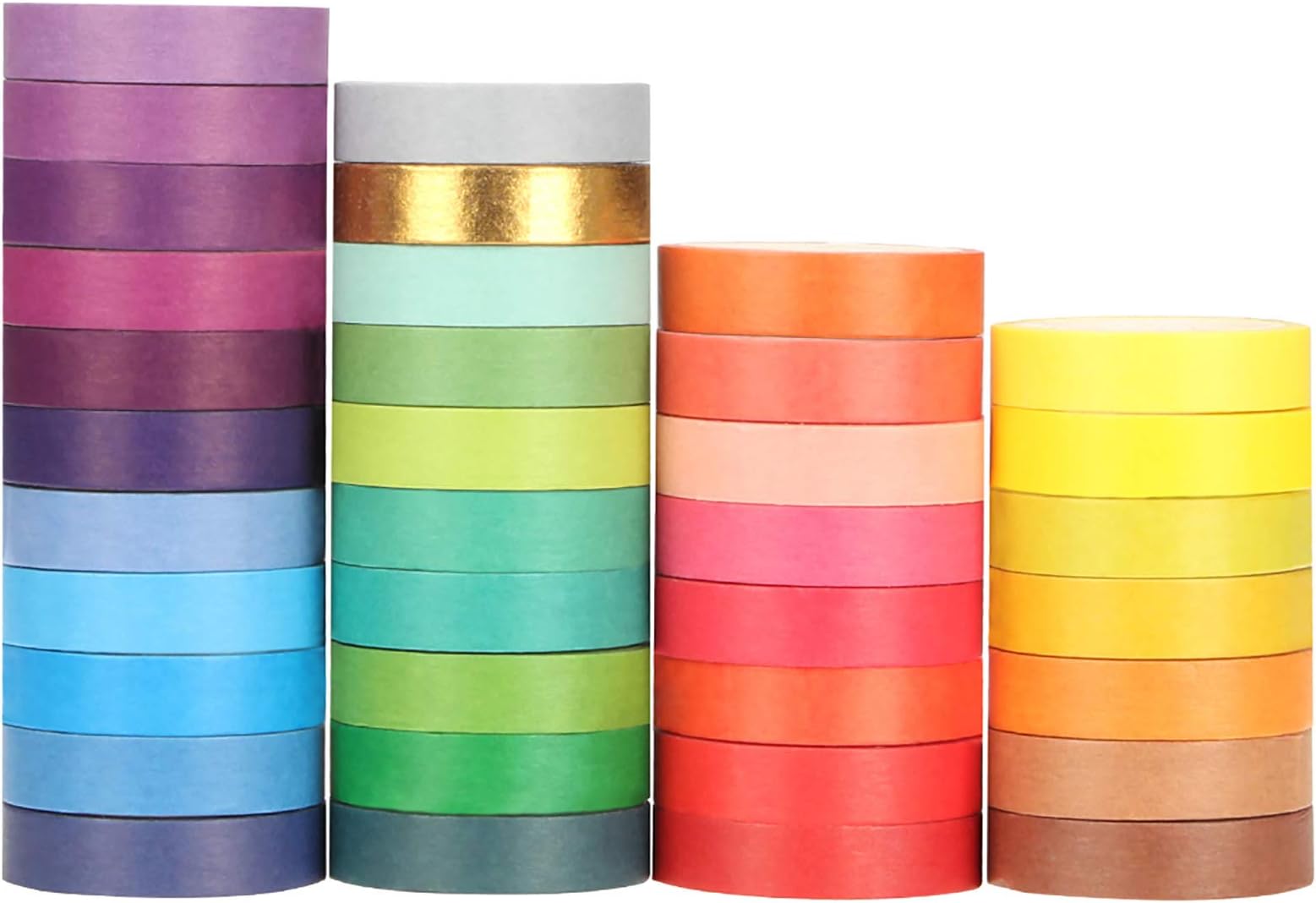 [36 Rolls] 1cm/0.4 inch Wide 10 feet Long Colorful Washi Tapes Assorted Pure Colors, DIY Planner Craft Tape Paper Decor Scrapbooking Sticker Masking Paper Decoration, Gift Wrapping, 3 Width Optional