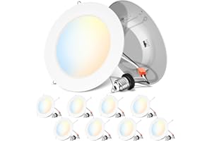 ANWIO 6 Inch 5CCT LED Recessed Lighting, 10W 1000LM Dimmable IC Rated Retrofit LED Pot Lights 2700K/3000K/4000K/5000K/6000K C