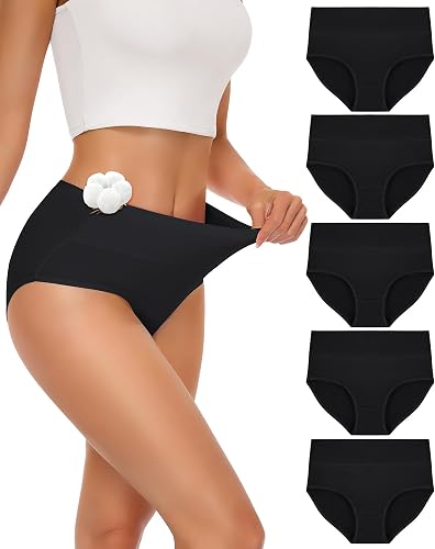 SIMIYA 5-Pack Cotton Underwear Women High Waisted Full Coverage Hipster Ladies Panties Bikini Briefs Soft Regular & Plus Size
