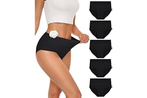 SIMIYA 5-Pack Cotton Underwear Women High Waisted Full Coverage Hipster Ladies Panties Bikini Briefs Soft Regular & Plus Size