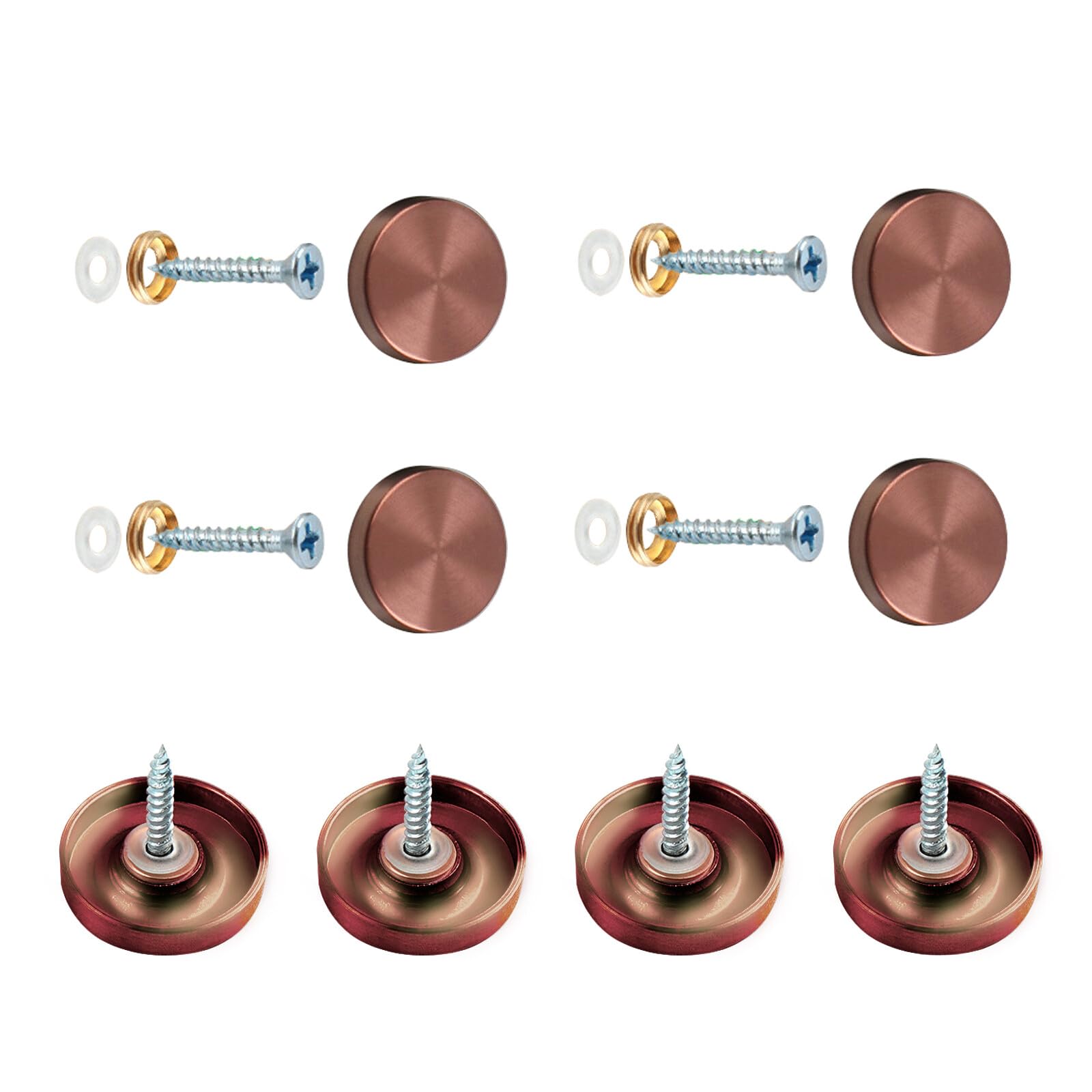 Vokenforu 8 Sets Mirror Screws, 16mm Mirror Nails with Decorative Caps, Brushed Stainless Steel Mirror Covers with Washers for Tables, Bath Plates, Furniture Fittings, Rose gold