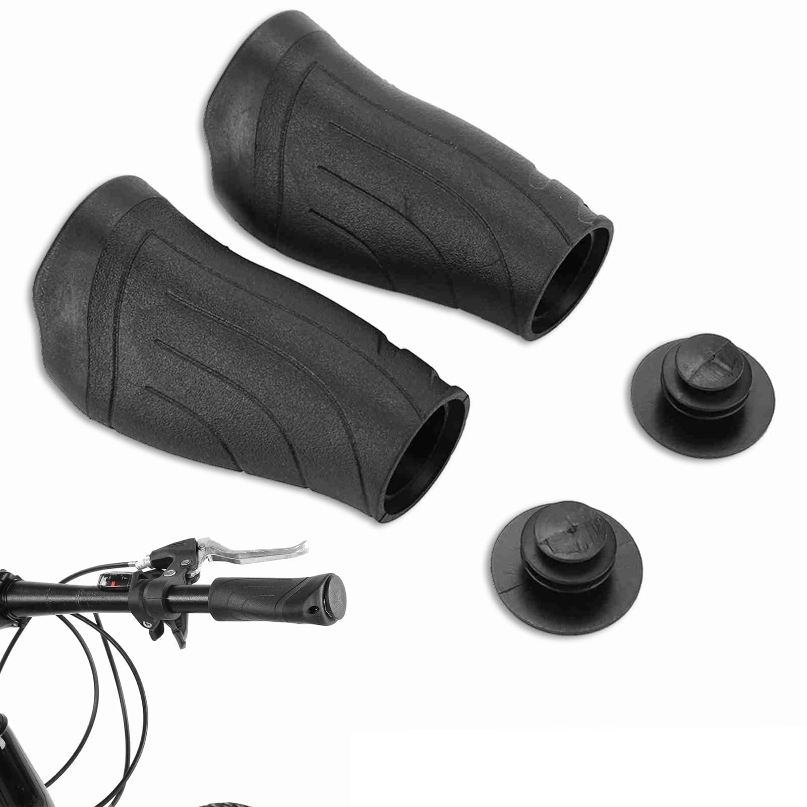 1 Pair Bike Handlebar Grips, Ergonomic Non Slip Mountain Folding Bike Handlebar Bar Grips with Double Lock On Screws 22.2mm/0.9in Universal for Most Bikes, EBikes, Scooters (2 x Short)