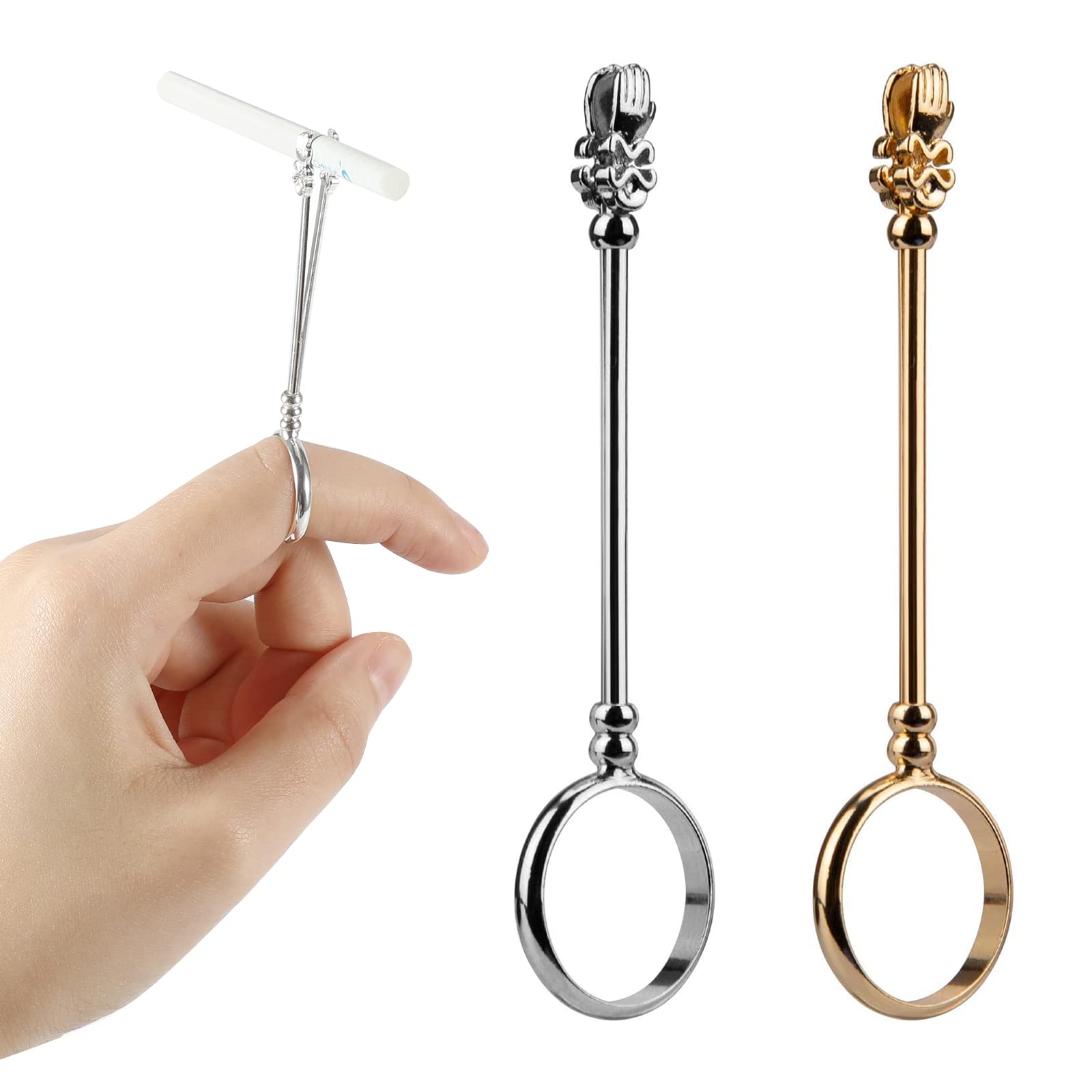 AIEX Brass Cigarette Ring, 2pcs, Gold and Silver, 17mm Diameter, Handmade Protective Holder for Smokers, Elegant Gift for Friends and Family — image 1