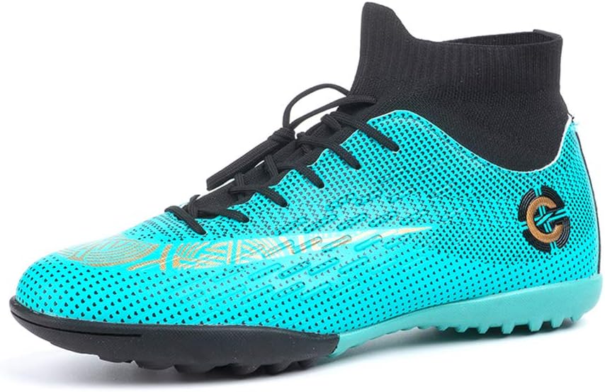 Astro Turf Football Boots Men with Cleats Boys Breatable Soccer Shoes Profession Soft Trainers Non-Slip High-Top Black Blue Green Size 3.5-12