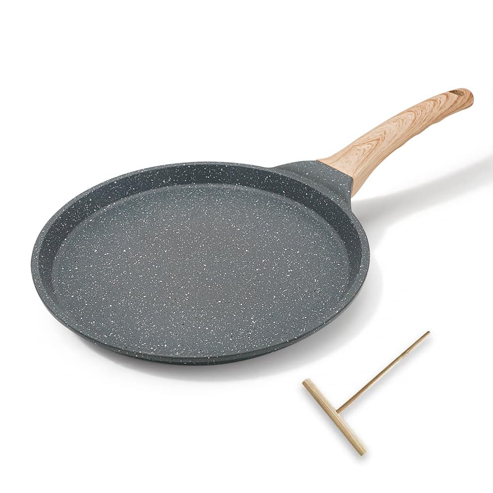 Bobikuke Non-Stick Crepe Pan, Cast Aluminium Pancake Pan 20 cm, Induction Compatible - Black