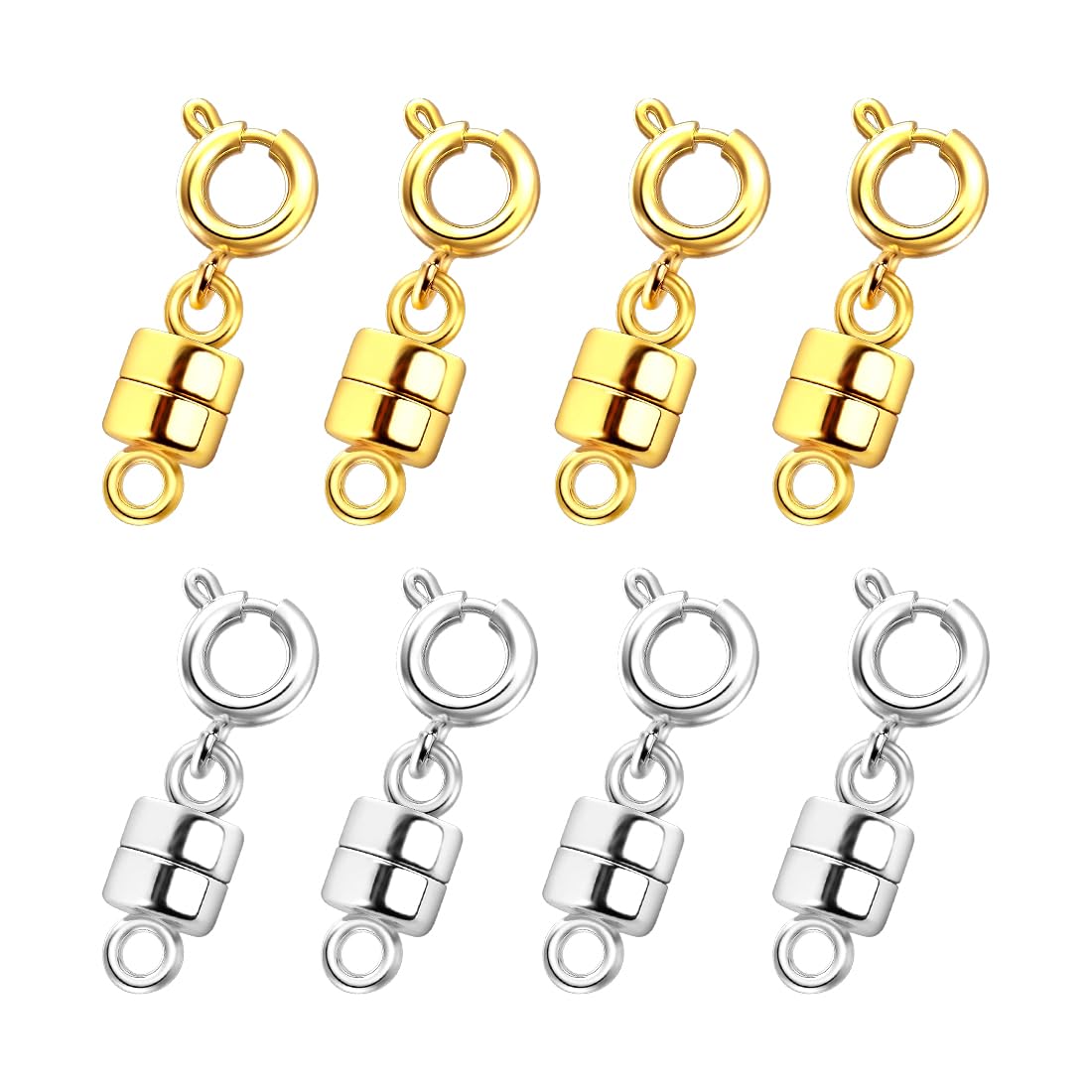 LICQIC 8 Pcs Magnetic Chain Necklace Bracelet Clasps, Closures Connector Locking Magnetic Clasp Converters for Jewelry Accessories, 2cm, Gold+Silver