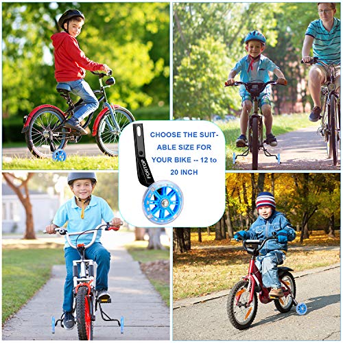 FORTOP Bicycle Training Wheels Heavy Duty Rear with Stabilizers Mounted Kit for Kids Boy Girls Bikes of 12 14 16 18 20 Inch (Blue Wheels, 16Inch)