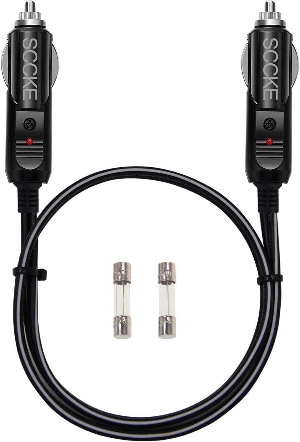 SCCKE Heavy-Duty 20A 2ft / 0.6m 14 AWG Male to Male Plug Cigarette Lighter Charger Cord with LED Indicator and 20A Fuse Protection on Both Plugs