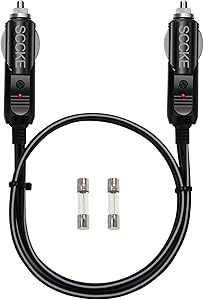 SCCKE Heavy-Duty 20A 2ft / 0.6m 14 AWG Male to Male Plug Cigarette Lighter Charger Cord with LED Indicator and 20A Fuse Protection on Both Plugs