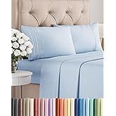 Queen Size 4 Piece Sheet Set - Comfy Breathable & Cooling Bed Sheets Set - Hotel Luxury Bedding for Women, Men, Kids, Teens, Boys & Girls - Deep Pockets, Ultra-Soft, Wrinkle Free - Oeko-Tex - Sky Blue