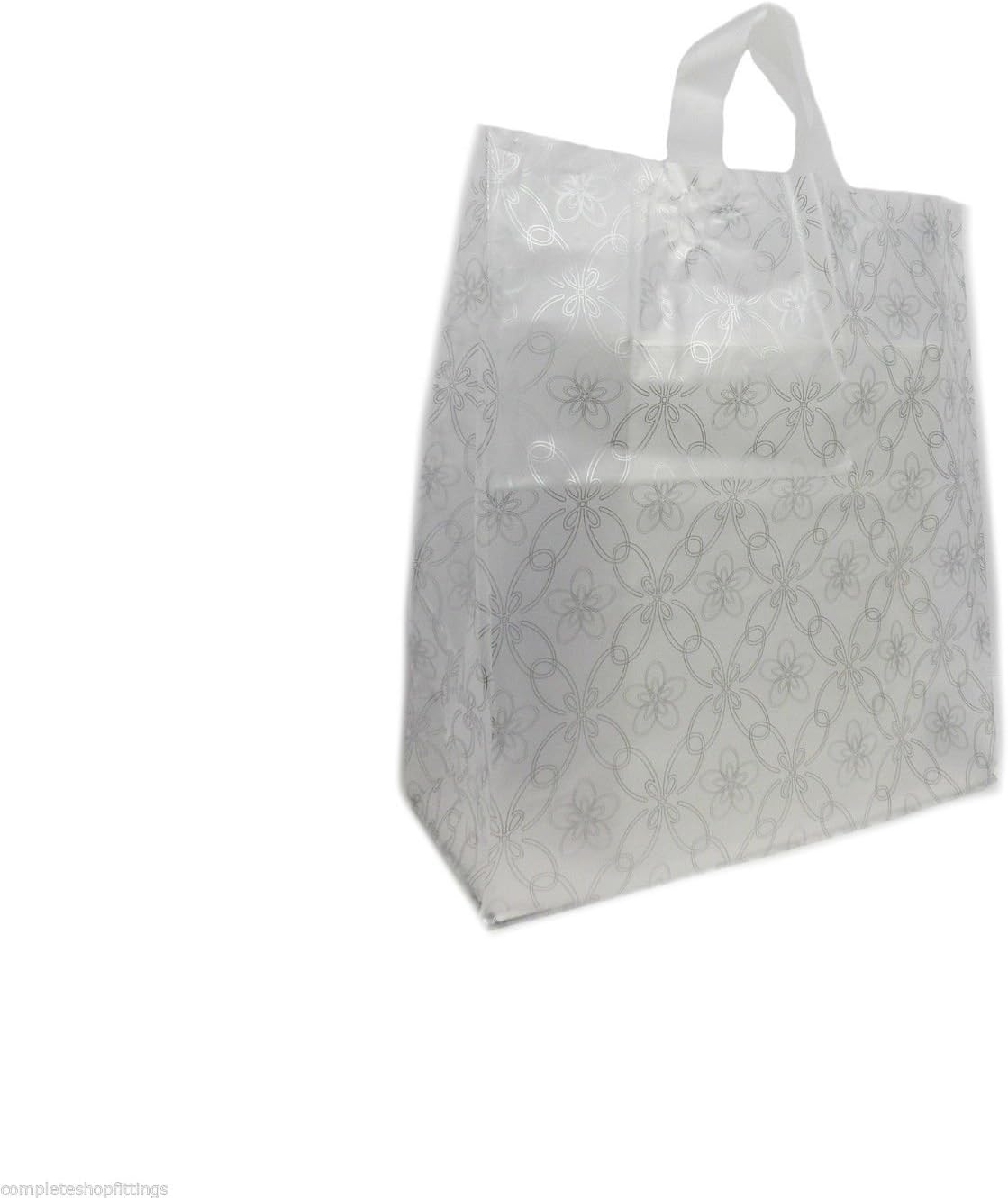 100XNEW Strong Flexi Loop Flower Design Strong Handle Heavy Duty Plastic Carrier Bag (13''X15''+6)