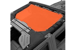 Shadeidea JK Sun Shade Top Compatible with Jeep Wrangler JKU Top Sunshade Soft Mesh Roof Cover (2007-2018)- Wind Noise UV Blocker -10 Year Warranty -4 Door & 2 Door -Orange -Front