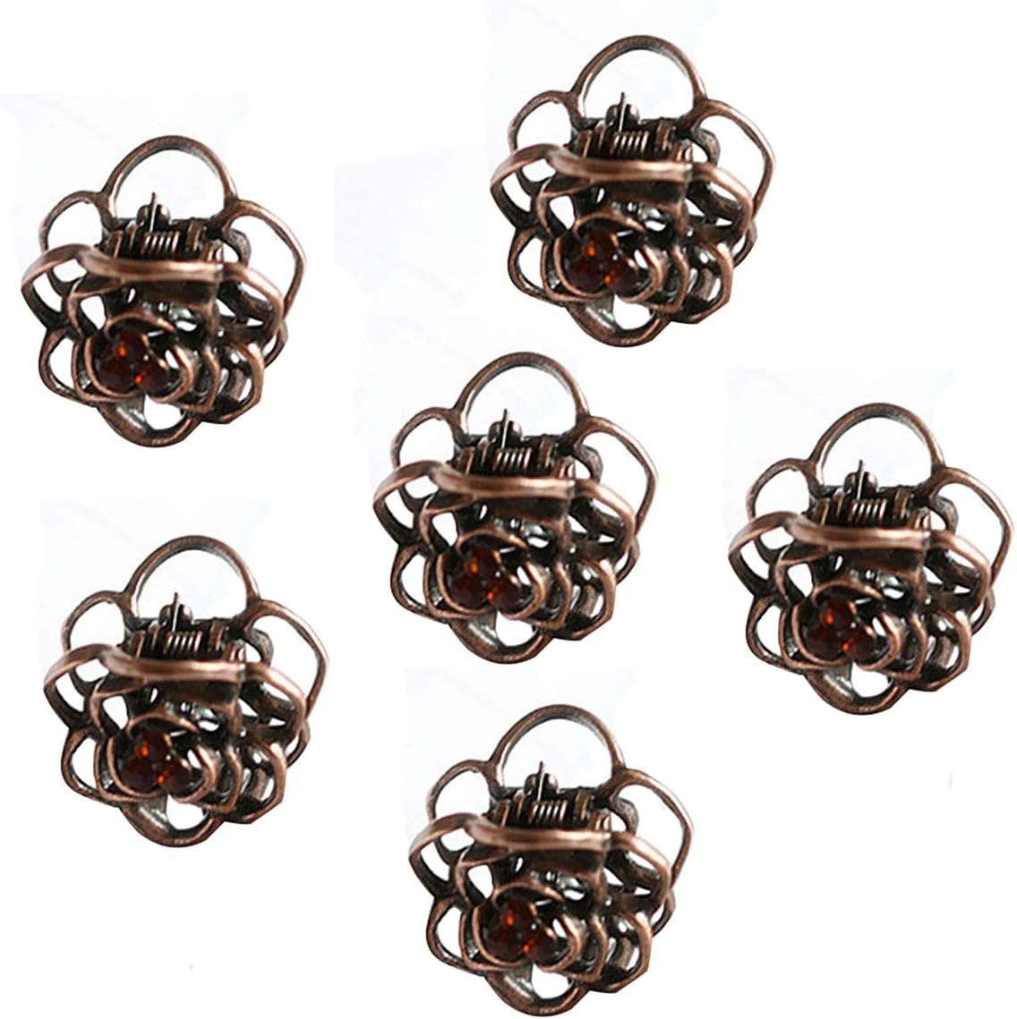 Fodattm 6PCS Women Vintage Alloy Hollow Rose Flower Mini Hair Jaw Clip Rhinestone No-Slip Hair Grip Hair Pin Hair Claw Hair Clamp Small Bang Clip